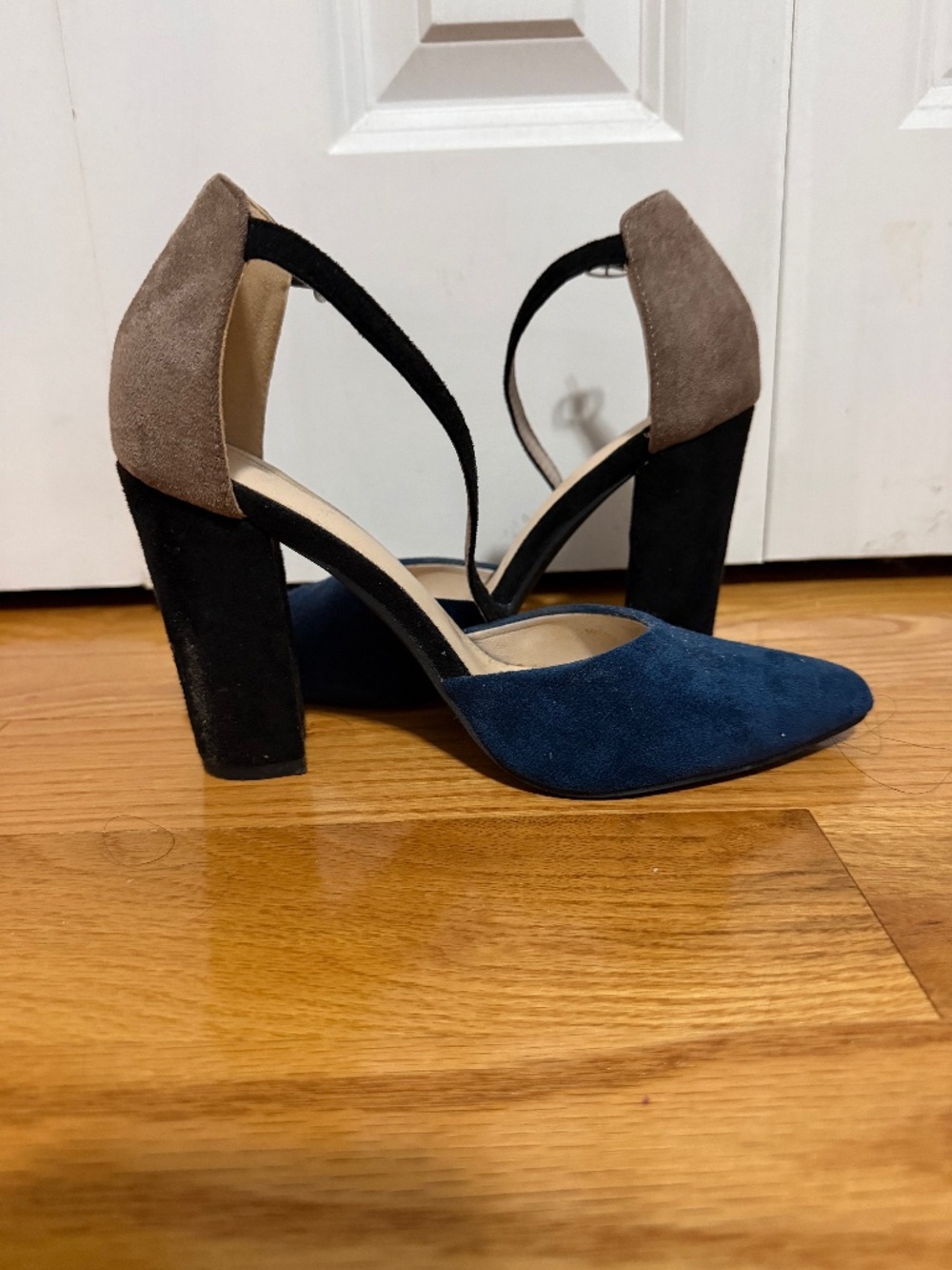 Navy Blue and Brown Block Heels
